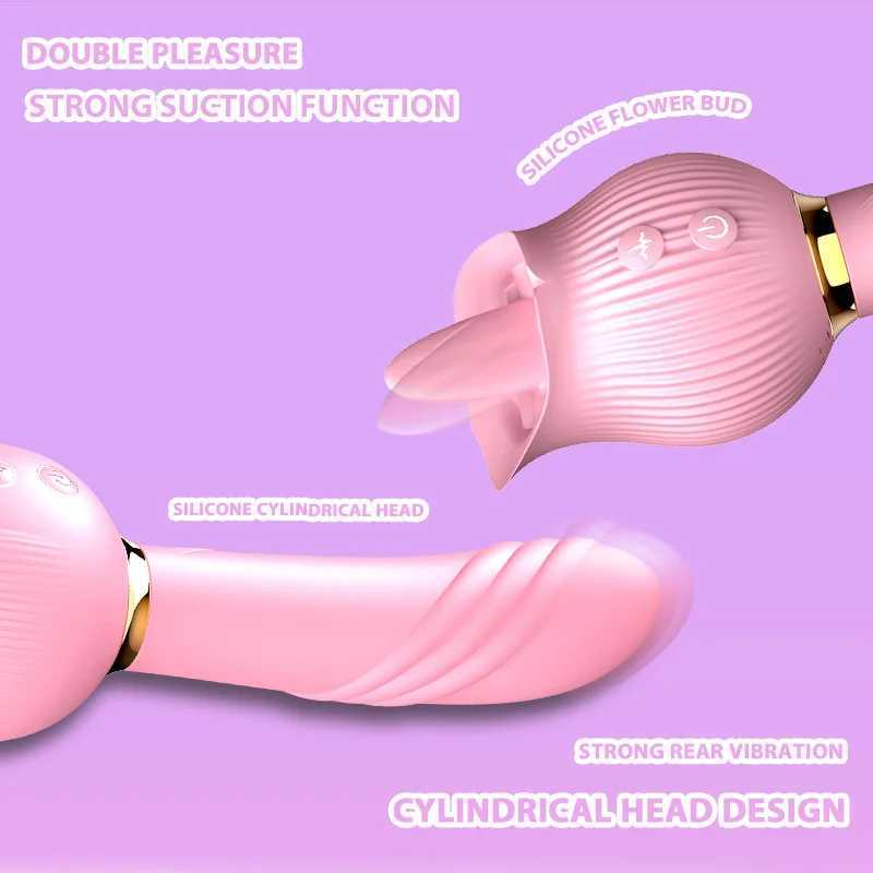 Female Masturbation 12 Modes Silicone Wand G Spot Vibrator Rose Tongue Licking Clit Stimulation Sex Toys for Women Adult ProductXJ250218