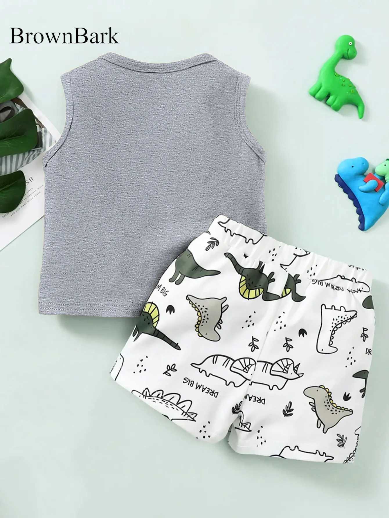 Summer Cool 0-2 Years Old Boys Dinosaur Prints Sleeveless Casual Two-Piece Suit W250218