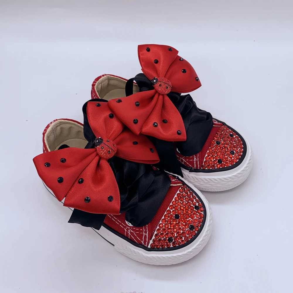 Dollbling Canvas Shoe Custom Handmade Ladybug Low-Top Canvas Rhinestones Casual Flats Kids Crystal Girl Boys Toddler Sneakers Z250217