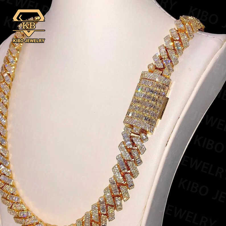 vvs Iced out rapper jewelry 925 silver gold plated necklace gra two tones style baguette/round cut moissanite cuban link chain