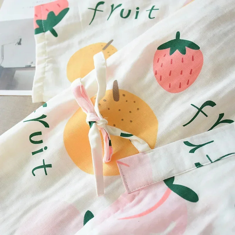 seven-sleeve Japanese-style kimono pajamas set female spring and autumn 100% cotton gauze home clothes cute sweet two-p 250214