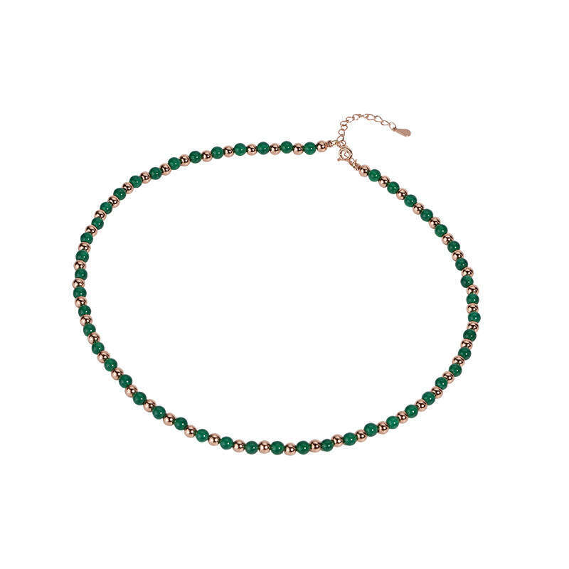 Tiqi S sier green agate necklace, women's new Chinese style bracelet, natural stone layered collarbone chain accessory