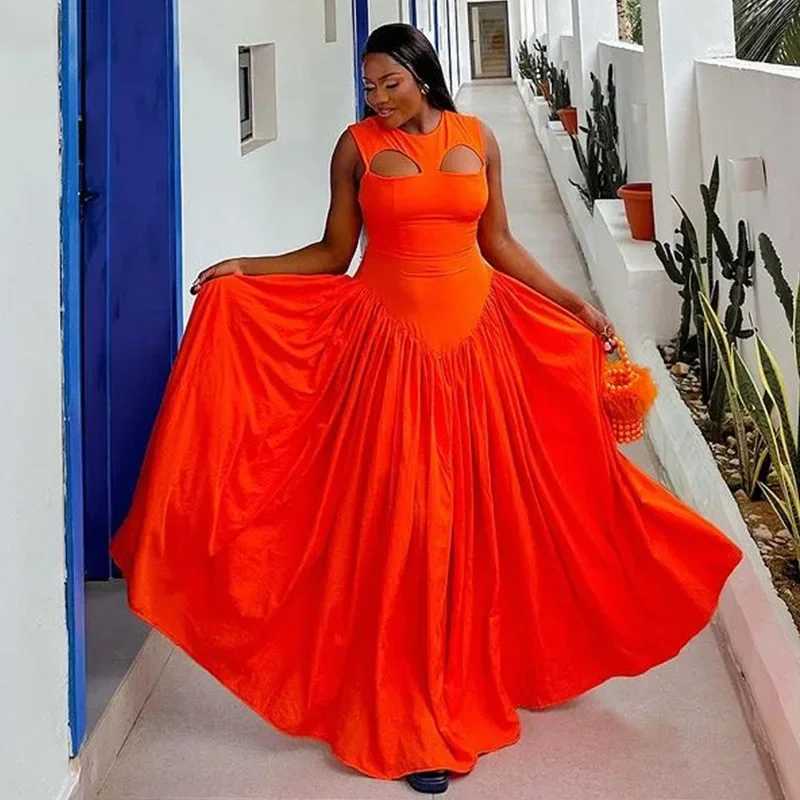 Basic Casual Dresses 2025 Summer Slveless Swt Cute O-Neck Hollow Out Slim Floor-Length Long Women Dress Beach Strtwear Maxi Dresses H25217