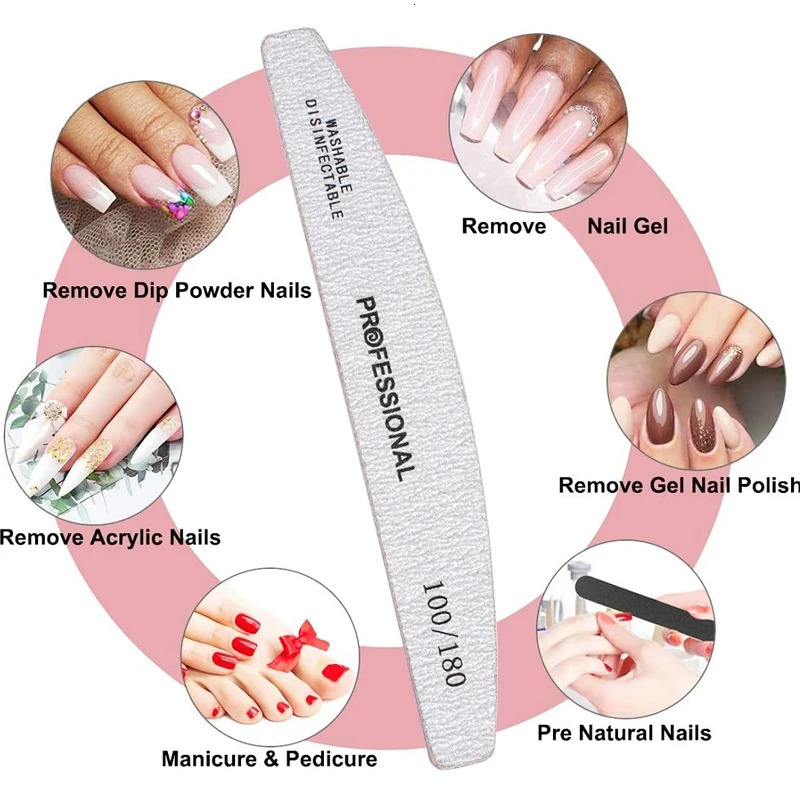 20Pcs/50Pcs Grey Boat Nail Art File 80/100/180 Washable Buffer Professional Polisher Block Trimmer Gel Files For Manicure Supply 250214