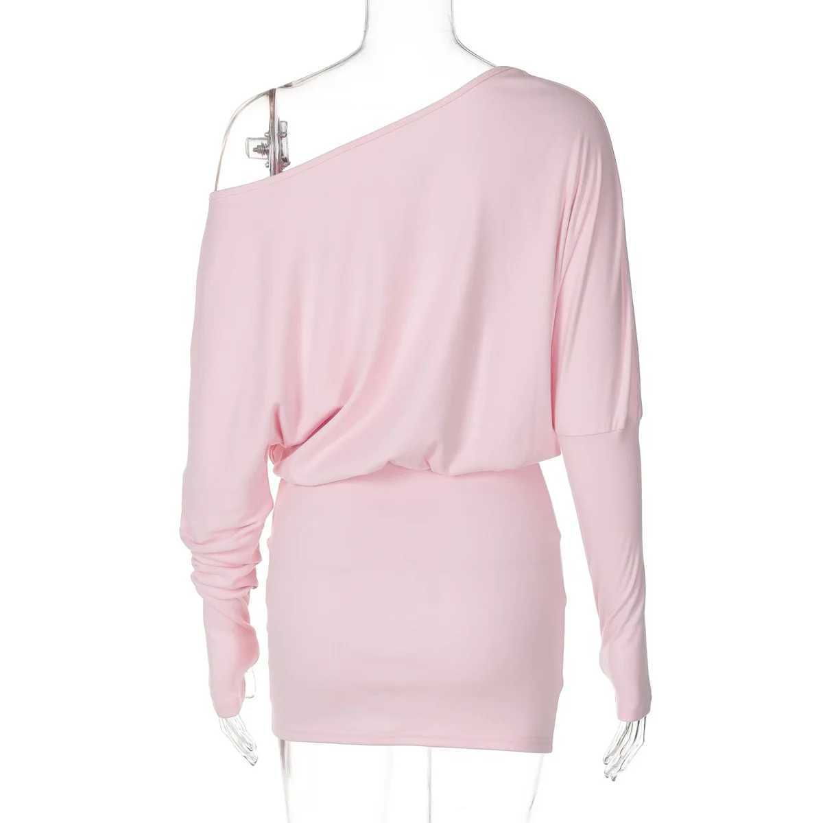 Basic Casual Dresses Lygens Skew Collar Elegant Evening Long Slve Knit Rib Fall Bodycon Mini Dress Korean Manufacturr Y2K Korean Casual Clothing H2521