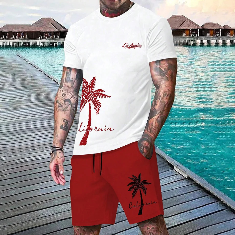 Hawaiian Set European And American Trendy Beach Short Sleeved Shirt Men S Dopamine Beach Casual Shorts Set Soft And Comfortable 250217