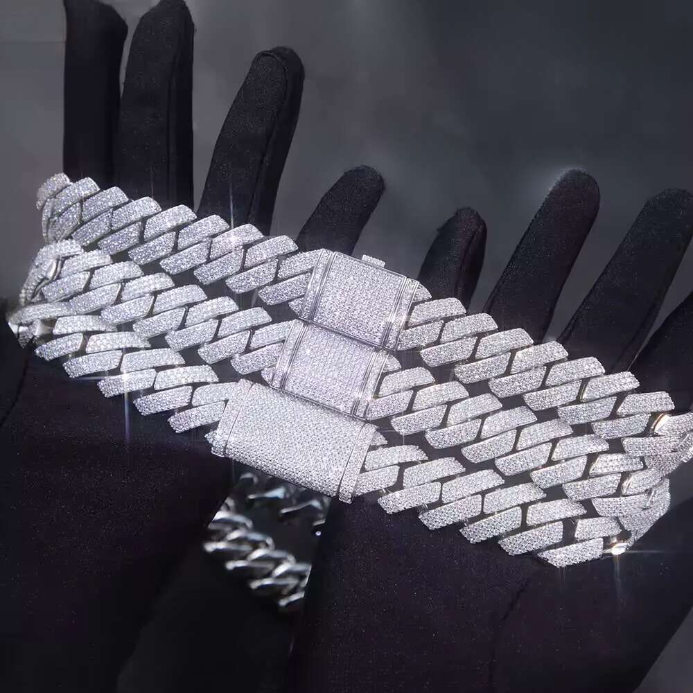 Hip-hop jewelry designer chain necklace vvs 15mm wide 2 rows K chain moissanite platinum-plated sSIRE Si Er Cuba bracelet