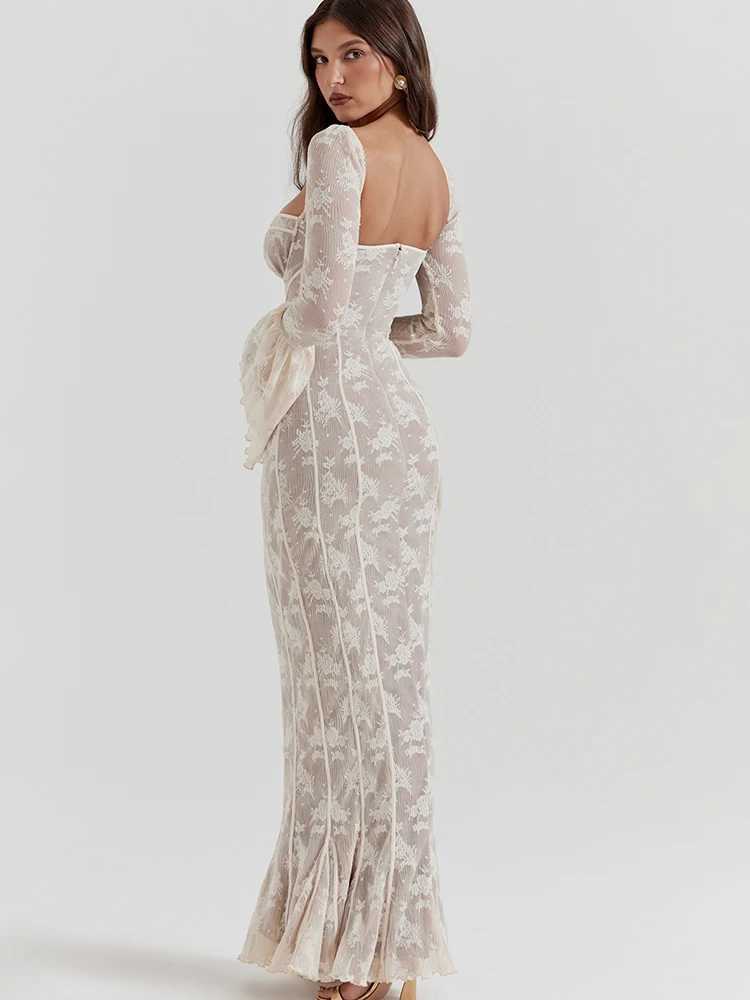 Basic Casual Dresses Fantoye Sexy Square Collar Maxi Dress For Women Black Long Slve Lace Up Dress Female Autumn Skinny Elegant Party Club Outfits H25