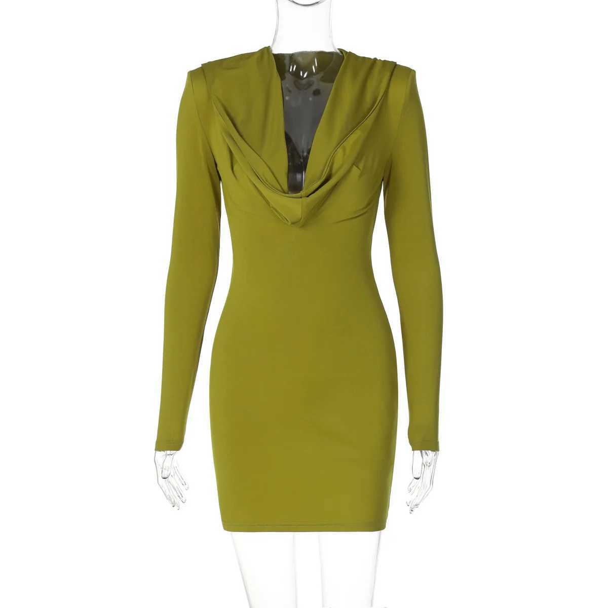 Basic Casual Dresses Lygens Elegant Dp V Hooded Long Slve Solid Bodycon Eveing Dress Mini Wholesale Prom Ladies Dress Autumn Fashion Casual Dress H252