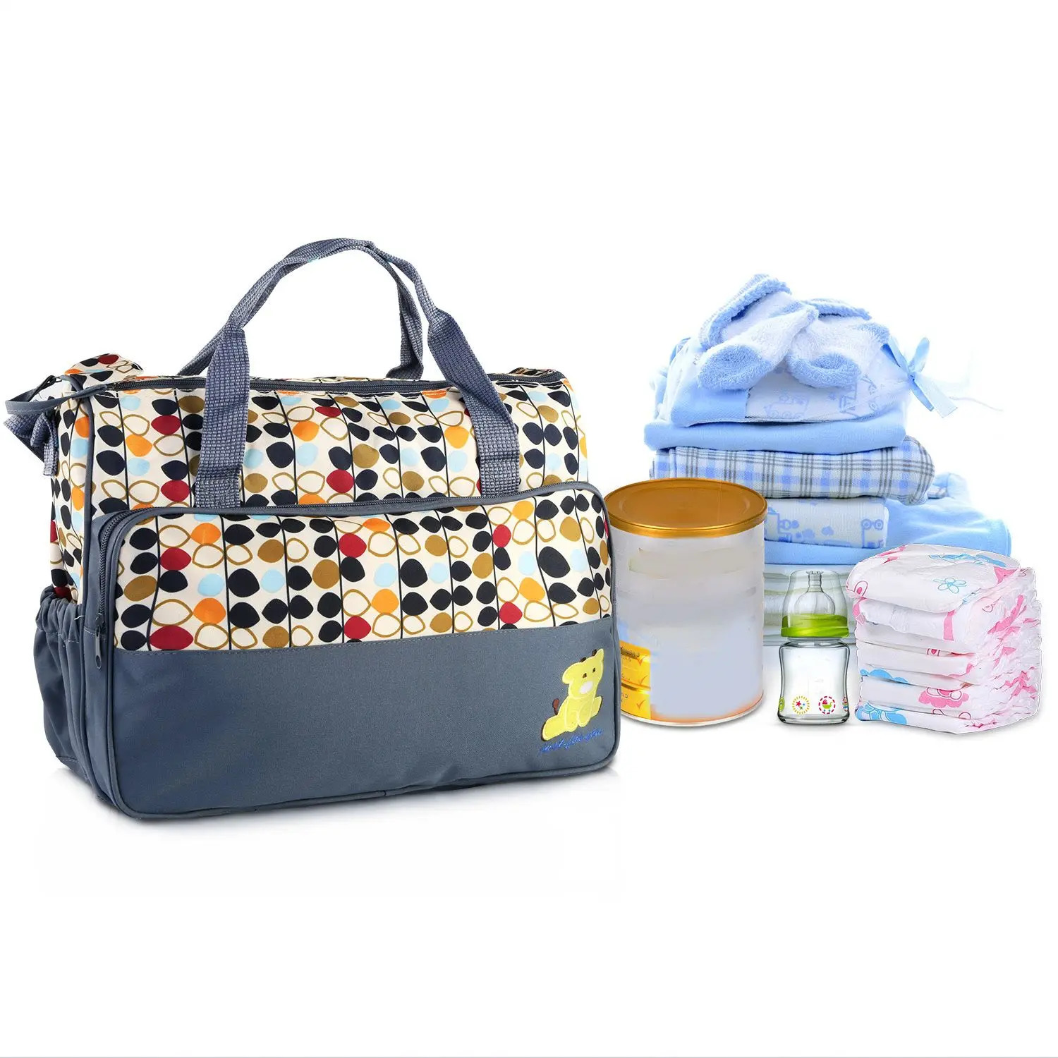 5PCS Baby Nappy Diaper Bags Set Mummy Diaper Shoulder Bags w/ Nappy Changing Pad Insulated Pockets Travel Tote Bags 250218