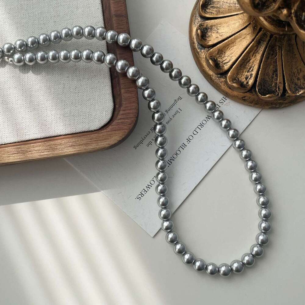 Ticcins blogger Fever's same round Shijia pearl necklace, female simulation multiple en gray beaded collarbone chain