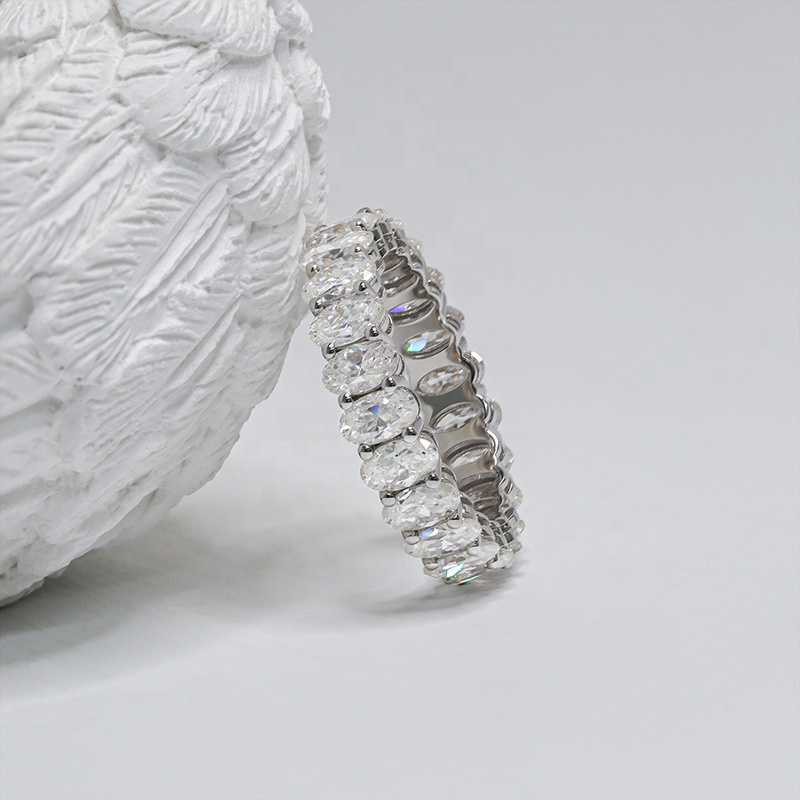 Full Moissanite Eternity Ring Band Silver925 DE VVS1 3x5mm Oval Mossanite Diamond Wedding Band
