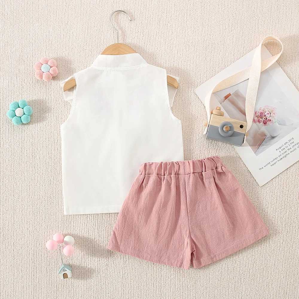 Childrens Clothing Set Summer Baby Girl Embroidered Short Sleeved Shirt+solid Color Shorts Casual 2/Piece Set W250218