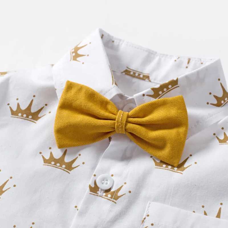 Boys Sets Clothing Summer Crown Print Polo T-Shirt White Shorts Yellow Bowtie Childrens Clothing For Boy Kids Clothes Boys W250218