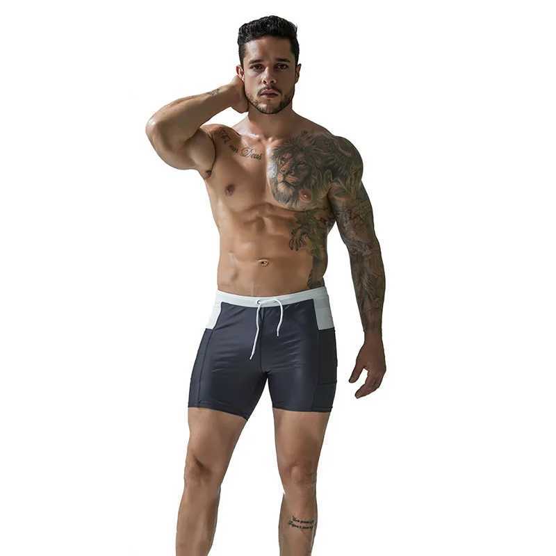 Mens mid length professional swimming rod with side pockets swimming rod quick drying swimming pool beach boxer M250218
