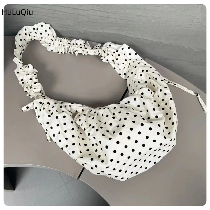 Women Chic Underarm Bag Large Capacity Polka Dot Retro Crossbody Bag All Matched Pleated Dumpling Bag for Outdoor Travel 250214