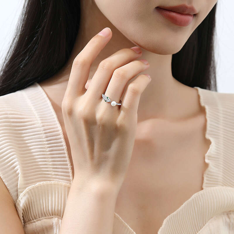 Tiqi Design S Pure Silver Spirit for Women, Small and High End, Freshwater Pearl Zodiac Snake Opening Ring