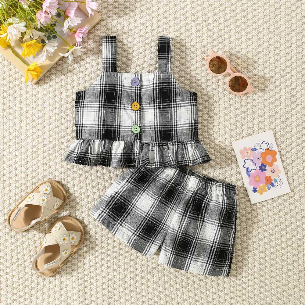 Summer new baby girl cotton clothing set baby girl pink plain weave pleated suspender top+shorts 2-piece set W250218