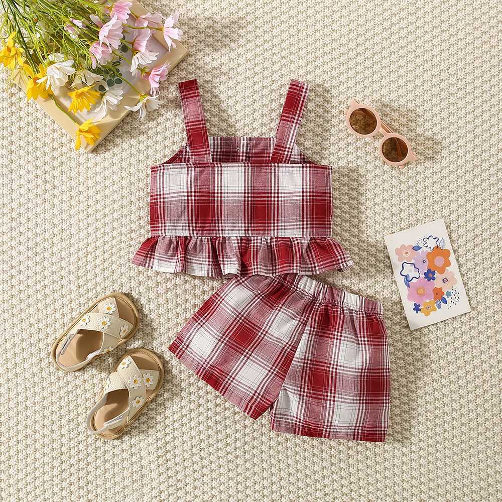 Summer new baby girl cotton clothing set baby girl pink plain weave pleated suspender top+shorts 2-piece set W250218