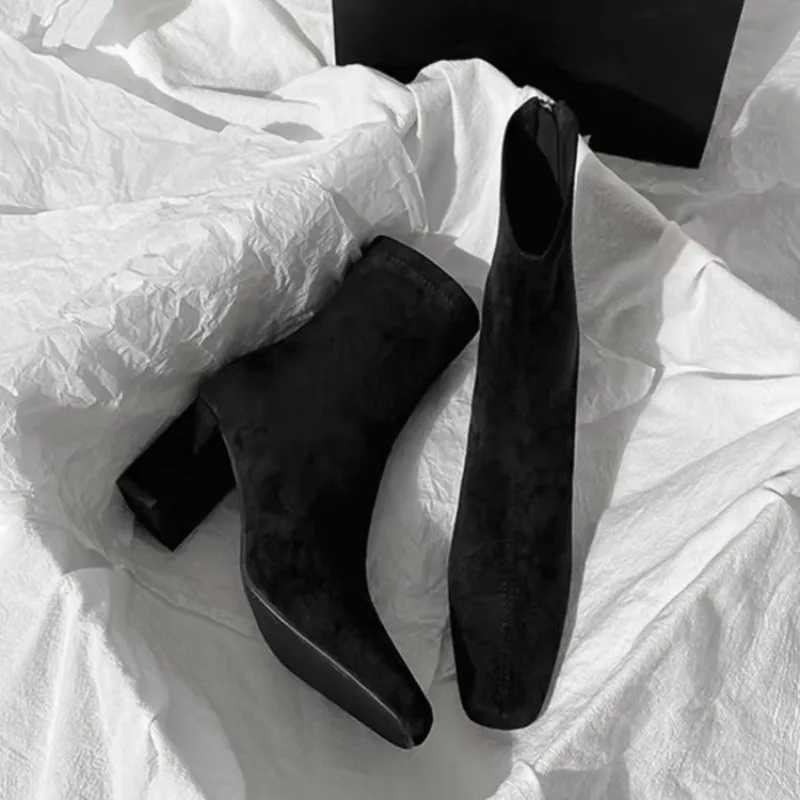 High Heels Ankle Boots for Women Suede Chunky Square Toe Shoes Woman 2024 Trend Winter New Goth Zipper Snow Chelsea Botas MujerXJ250217