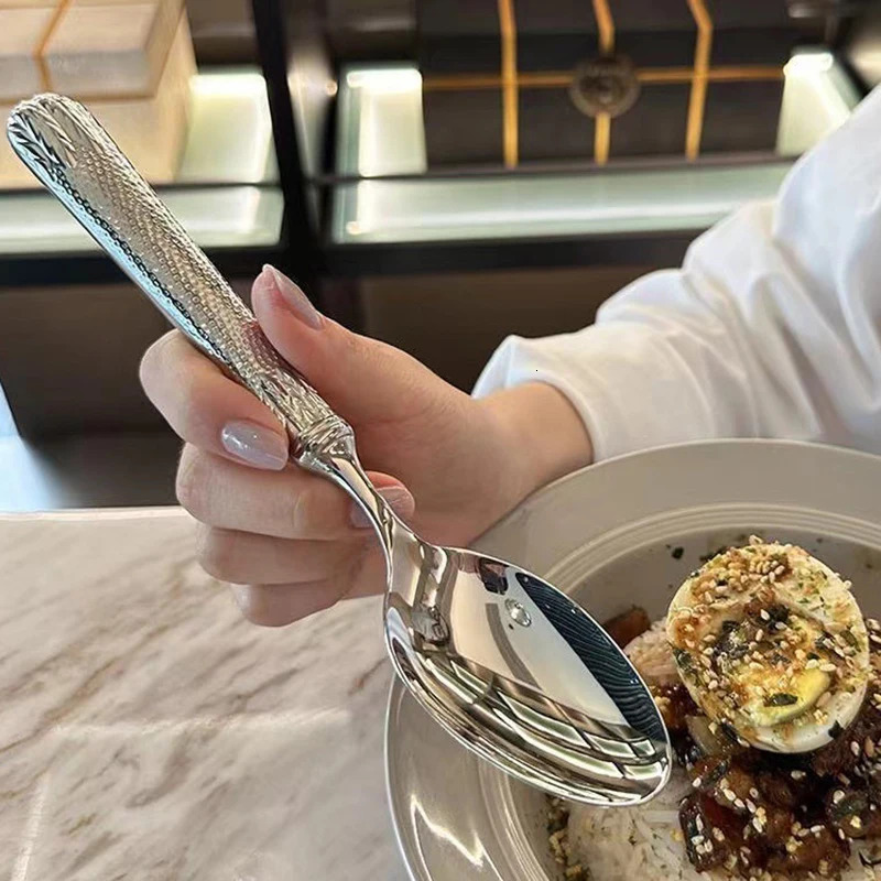 5Pcs Highgrade 304 stainless steel west tableware forging wheat ear knife fork spoon thick set 250212