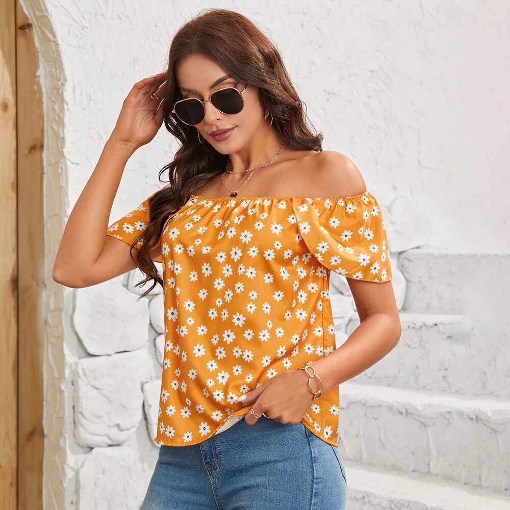 Off Shoulder Women's Chiffon Shirts Summer New Style Elegant Ral Slash Neck Tops