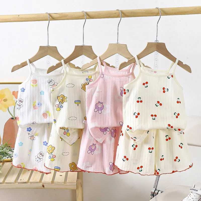 Baby Clothes Sets Summer Toddler Girl Strap Suits Cotton Printing Baby Boy Tops Tee and Shorts Infant Tracksuit Newborn Sets W250218