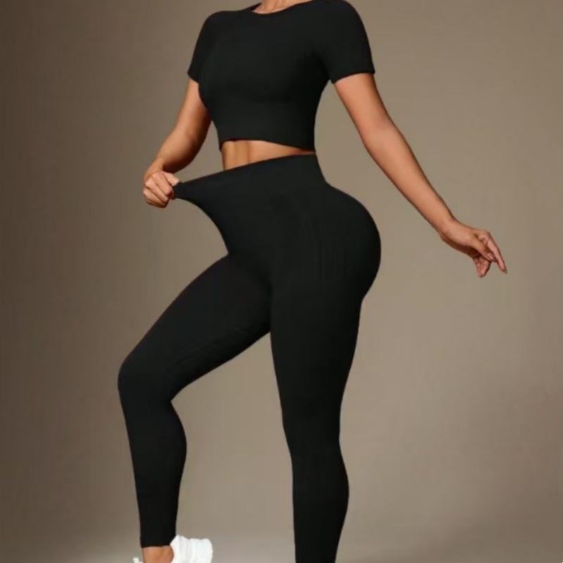 Ladies' European and American casual short sleeved long pants yoga suit outdoor running sports suit high-quality fitness suit