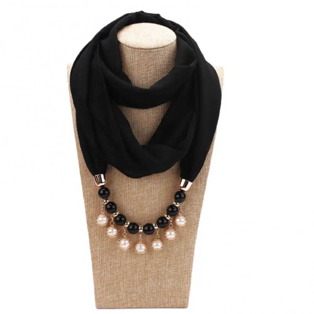 Scarf Women Chic Necklace For Female Fashion Pearl Jewelry Necklace Chiffon Scarf Solid Color Scarves W250218