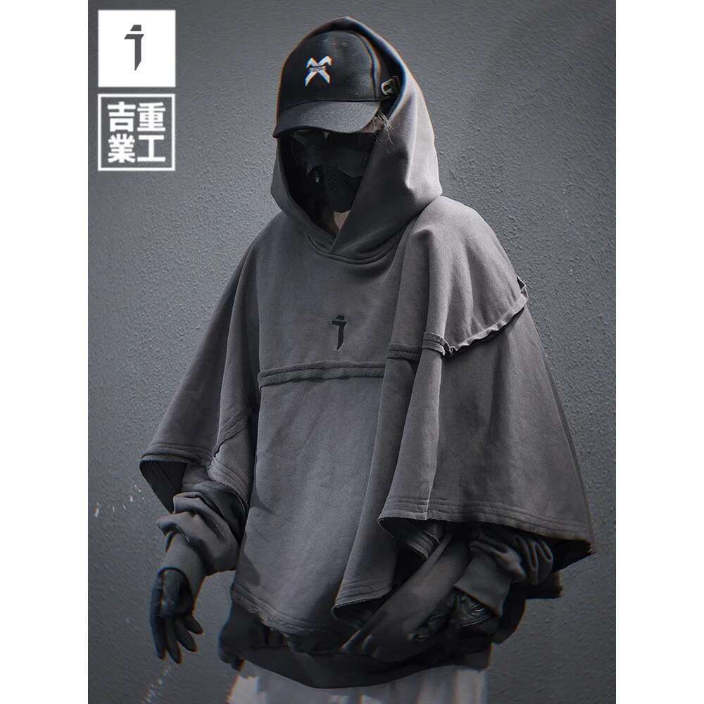 11 BYBB'S DARK Vintage Fake two Hoodie Men Loose Cloak Sweatshirt 2025 Spring Haruku Hip Hop Streetwear Hoodies Techwear