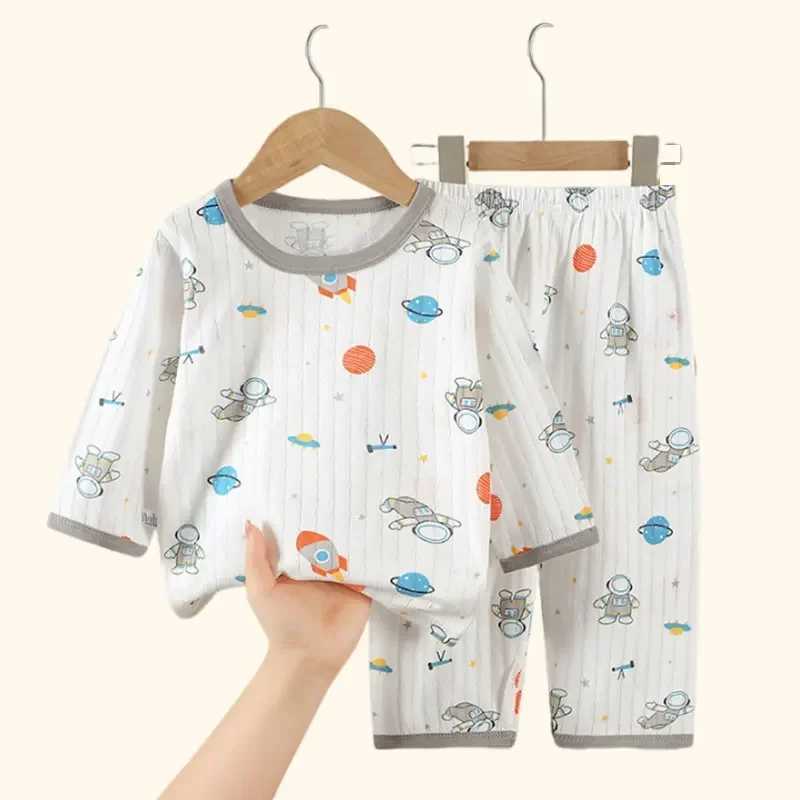 Cotton Kids Clothes Three Quart Sleeve Home Sleepwear Childrens Clothing Boy Girl Autumn Winter Tops Pants Suits Children Sets W250218