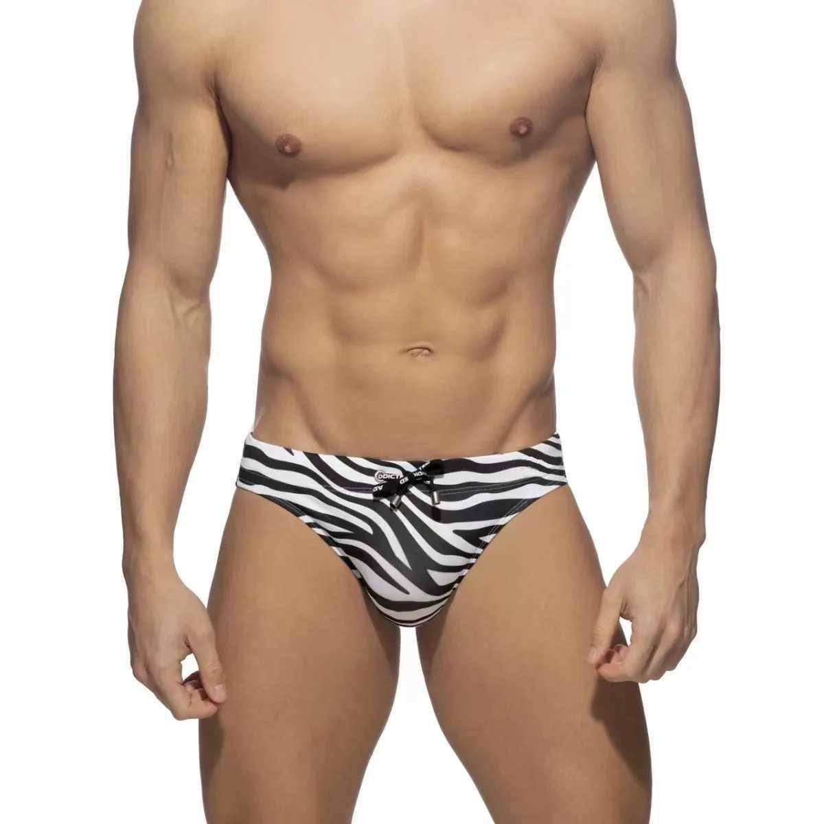 Mens Speedos Zebra Pattern Low Waist Sexy Drip Cup Tie Rope Quick Drying Speedos Beach Pants M250218