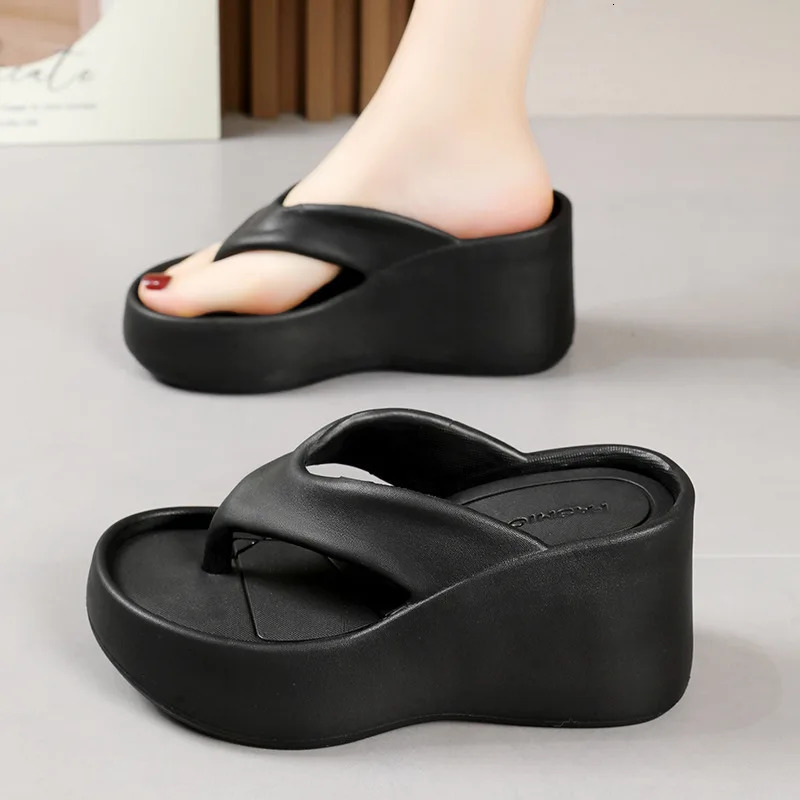 Summer Chunky Platform Flip Flops Women Clip Toe Wedges Beach Sandals Woman Thick Sole High Heeled Eva Slippers 35-40 Slides 250217