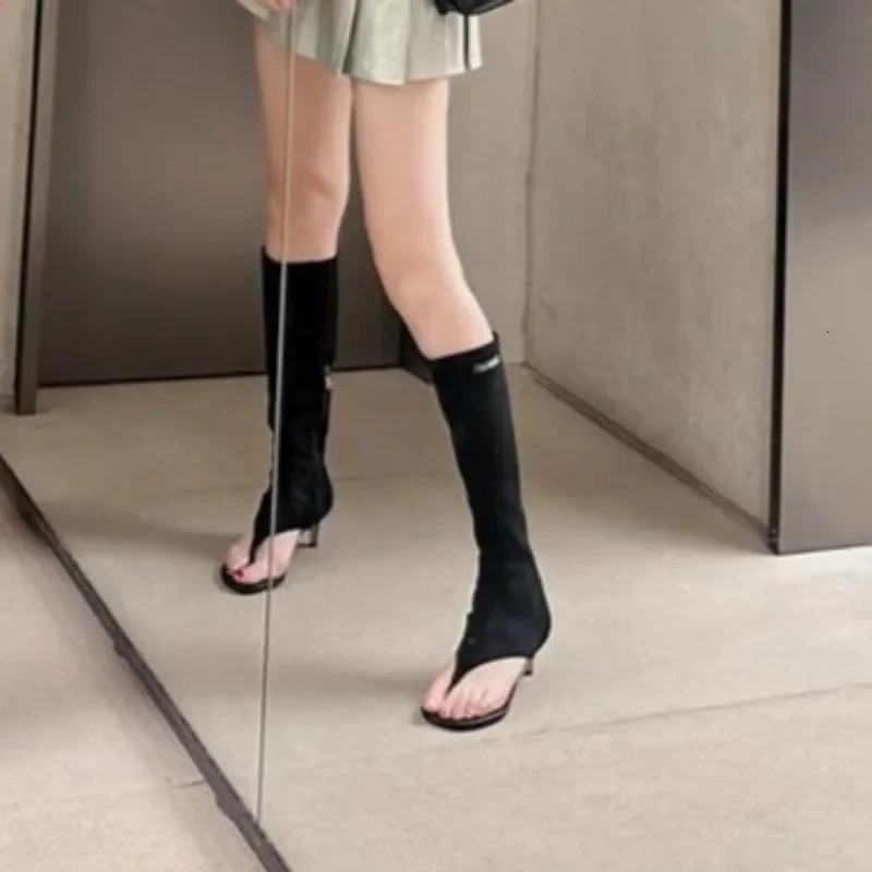 Summer High-heeled Sandals Womens Fashion Toe Suede Side Zipper Anti-slip Wear-resistant High-heeled Shoes 250217