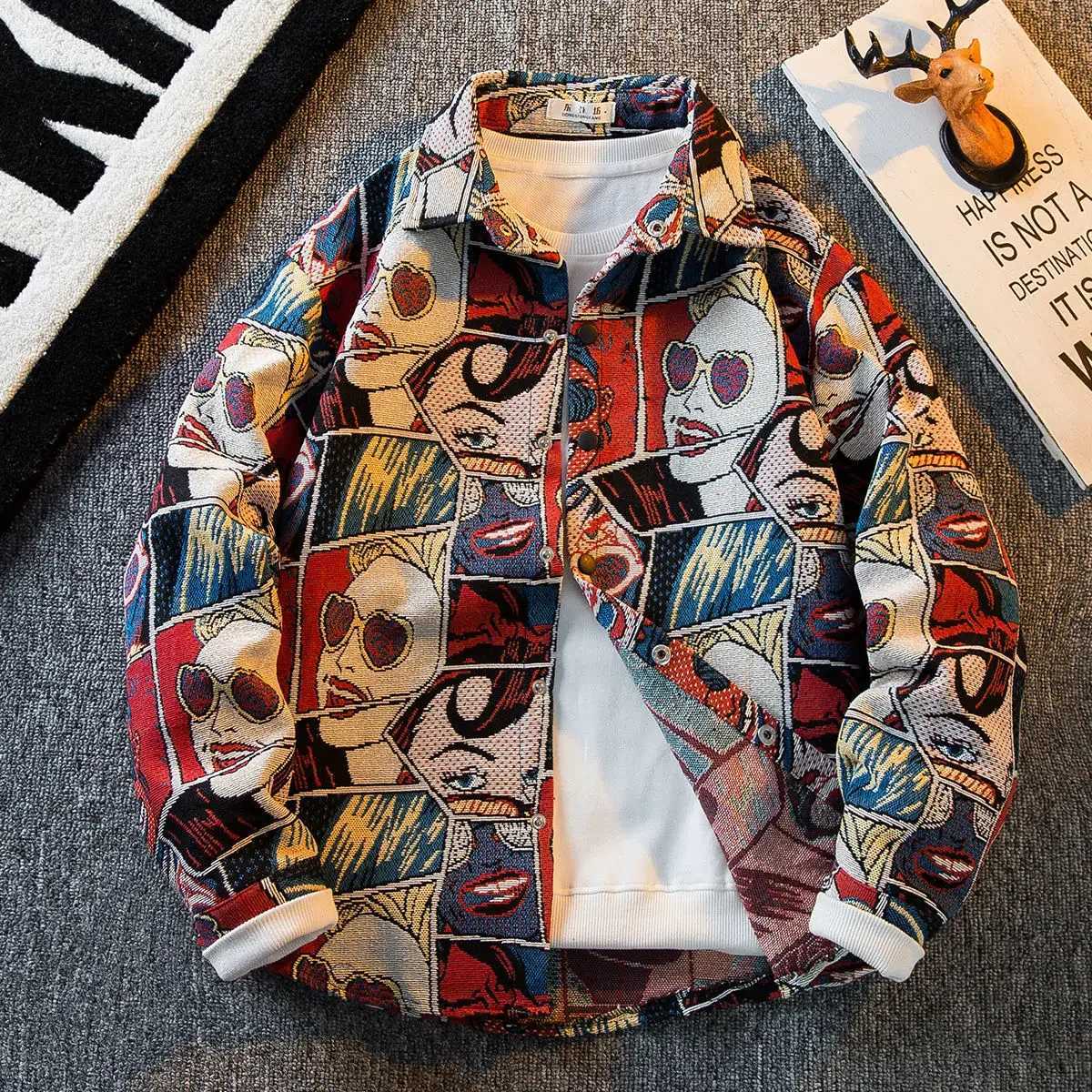 American retro Van Gogh oil painting long sleeved mens loose street casual shirt mens jacket mens top W250217