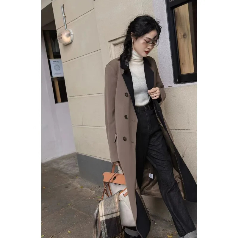 Long Blazer Y2k Windbreaker Harajuku Vintage Coat Sleeve Spring Autumn Women Jacket Chic Korean Loose Doublebreasted 250213