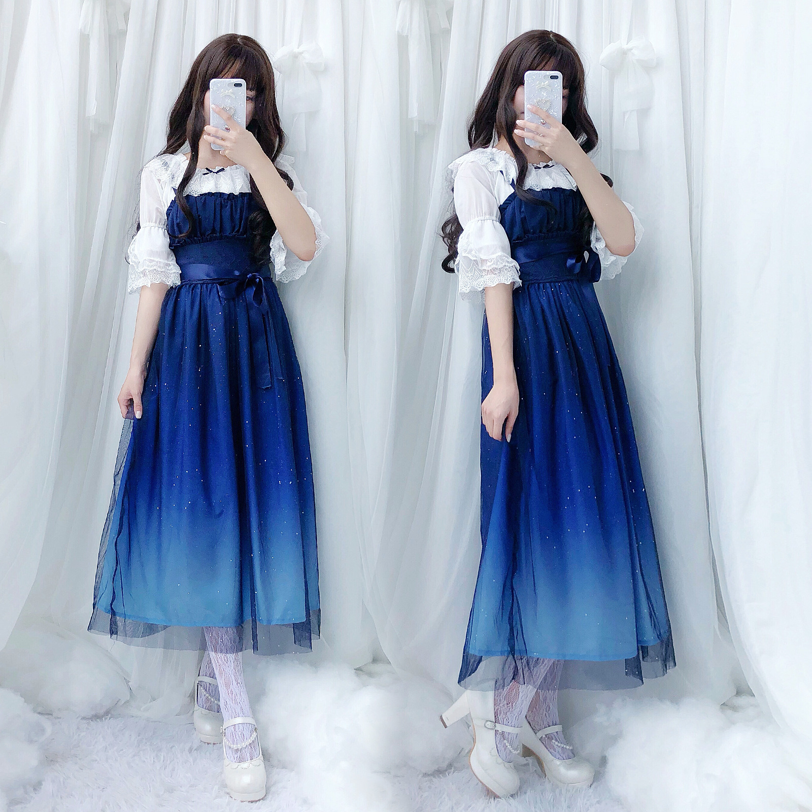 F1875 Summer girlfriends suit soft girl skirt lolita starry sky gradient color sling loli mesh dress