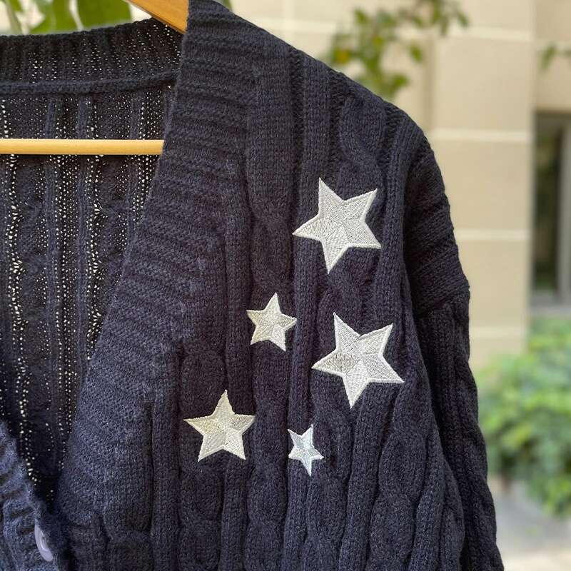 Spring Navy Blue Midnight Knitted Cardigans Women Casual Comfortable Star Embroidery Single Breasted Sweaters