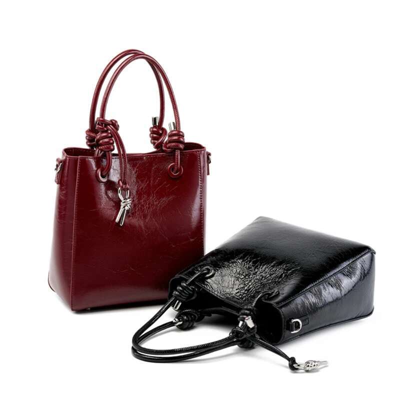 Hifashion Retro Oil Wax Genuine Leather Bucket Small Tote Handbags For Women 2025 Trend Designer Ladies Shoulder Crossbody Bags