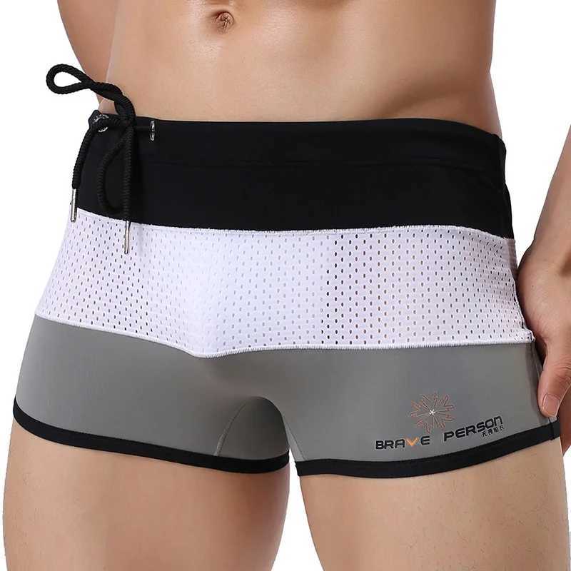 Mens Mesh Swimwear Swimming Trunks Sport Shorts Men Boxer Swim Shorts Sexy Patchwork Swimsuit Men Board Shorts M250218