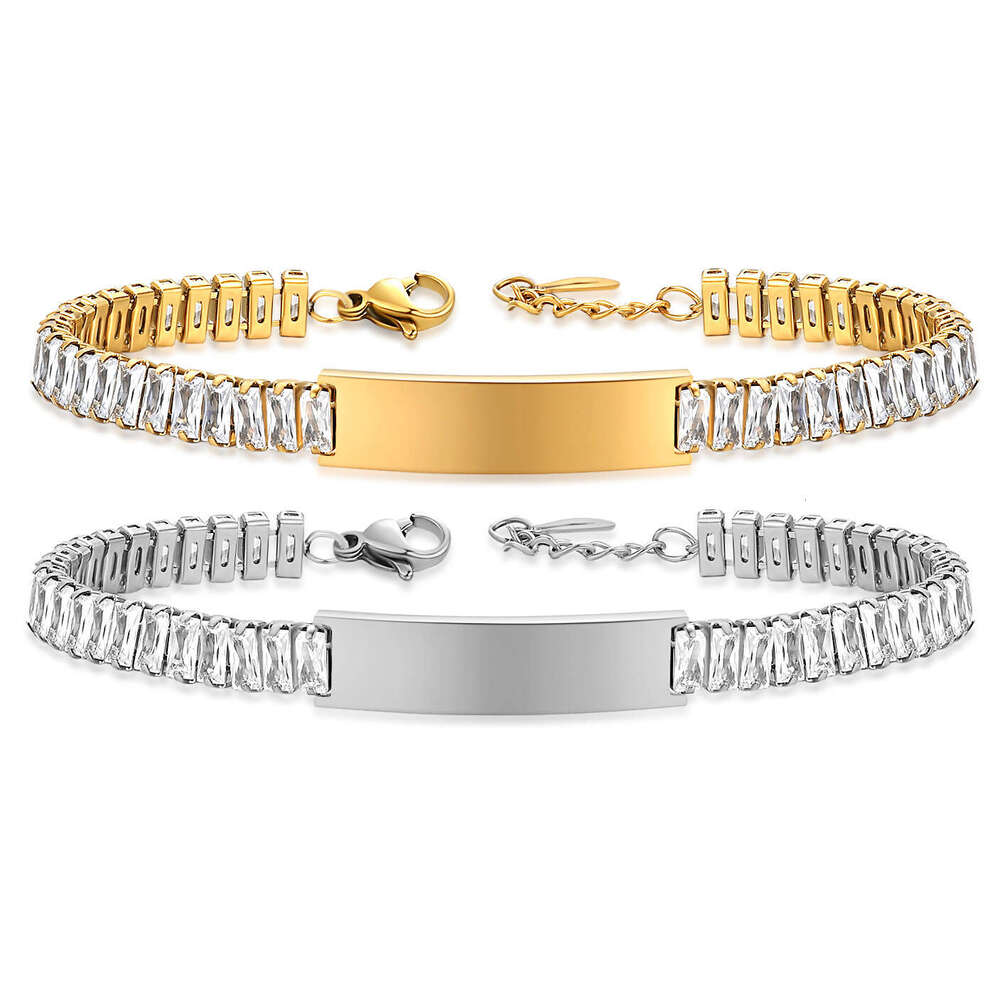 New stainless steel 9MM smooth laser engraved couple set zircon bracelet versatile for women