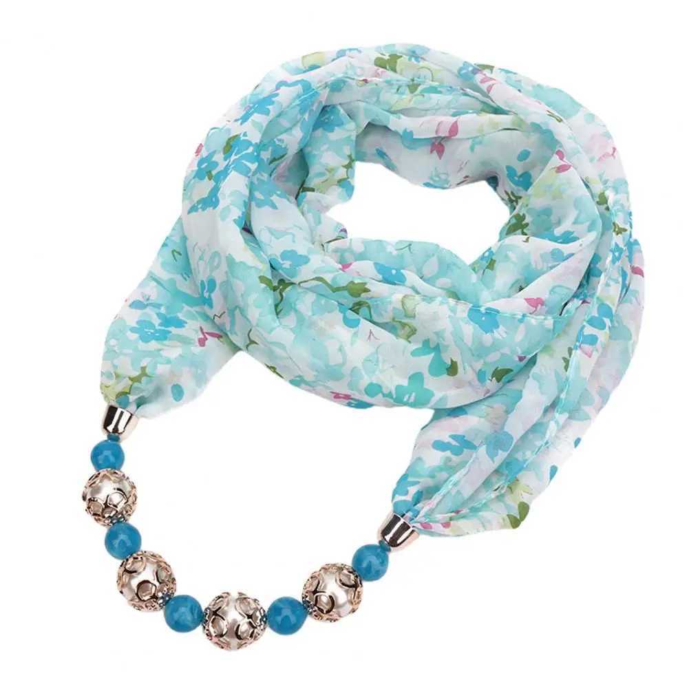 Beads Pendant Floral Print Necklace Scarf Simple Ethnic Style Vintage Chiffon Scarf Necklace Shl For Home Scarf With Necklace W250218