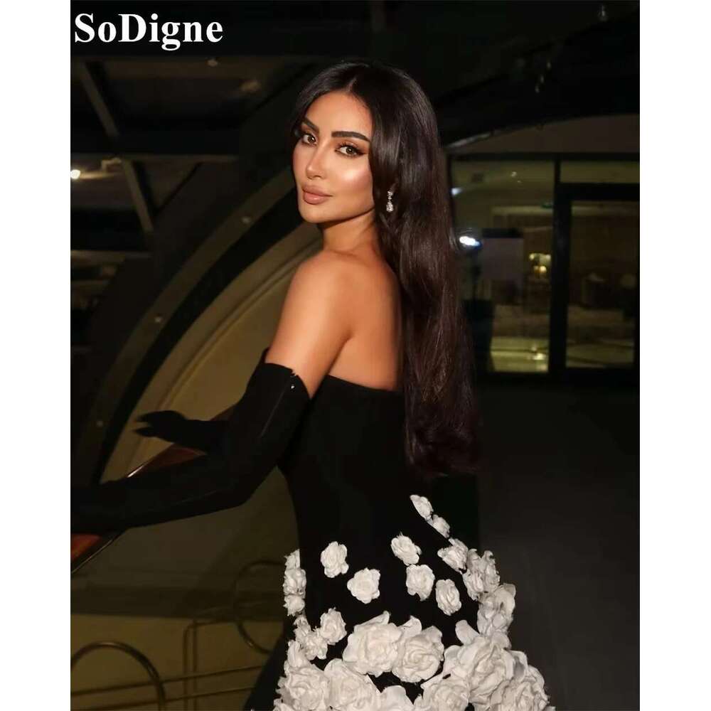 Chic Sodigne Black Veet Evening Dresses Mermaid Strapless D Wers Long Party Dress Arabic Women Prom Gowns Customized ress