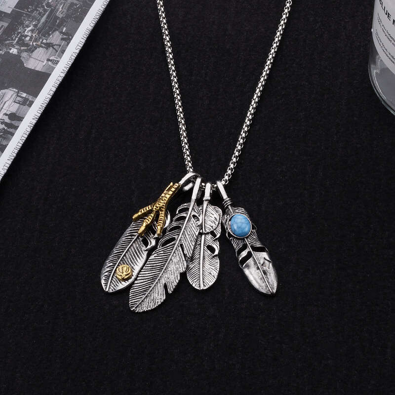 Feather Male Hip Hop Titanium Steel Necklace Nightclub Personalized Fashion Pendant INS Versatile Student Simple Sweater Chain Female