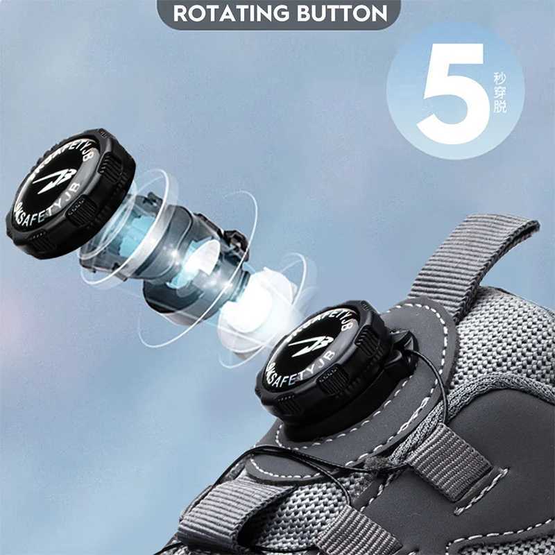 Rotating Button New Safety Shoes Men Anti-smash Anti-puncture Work Shoes Fashion Men Sport Shoes Security Protective Boots MenC250217