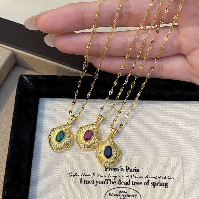 Tiqi antique style brushed pigeon egg women's S pure sier exquisite emerald necklace