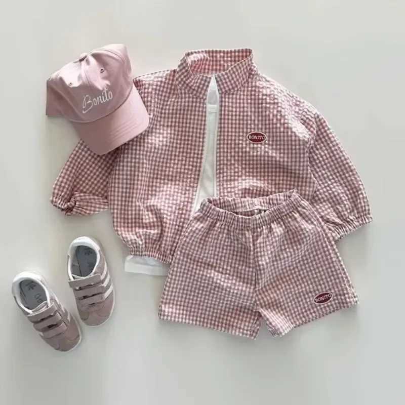 2024 autumn boys plain weave clothing set childrens sportswear set boys spring long sleeved zipper jacket+shorts thin baby sunshine set W250218