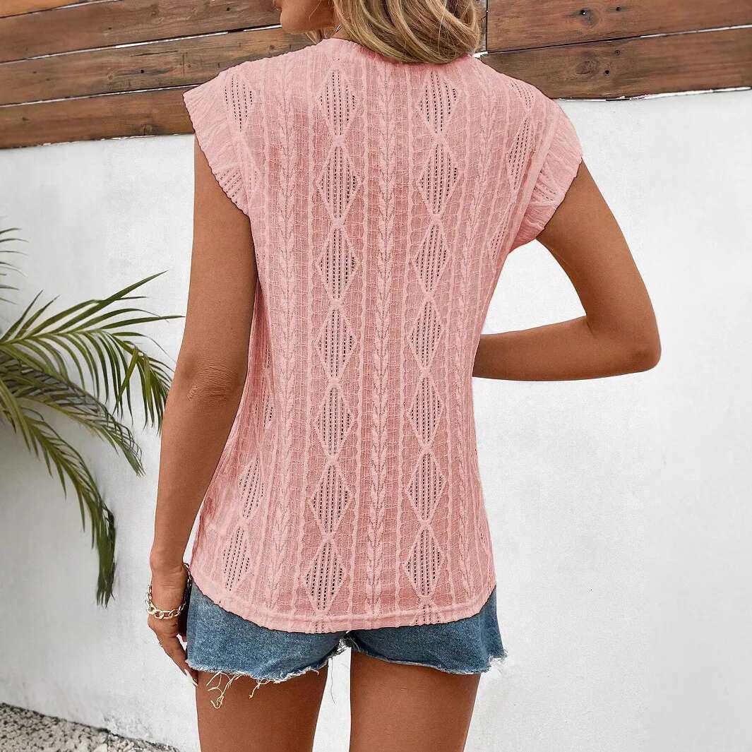 Sweet Girls Summer Solid Hollow Tops Tshirt 2025 New Women's Fashion Designer T Shirt Street Wear Casual O-neck Short Sleeved T-shirts