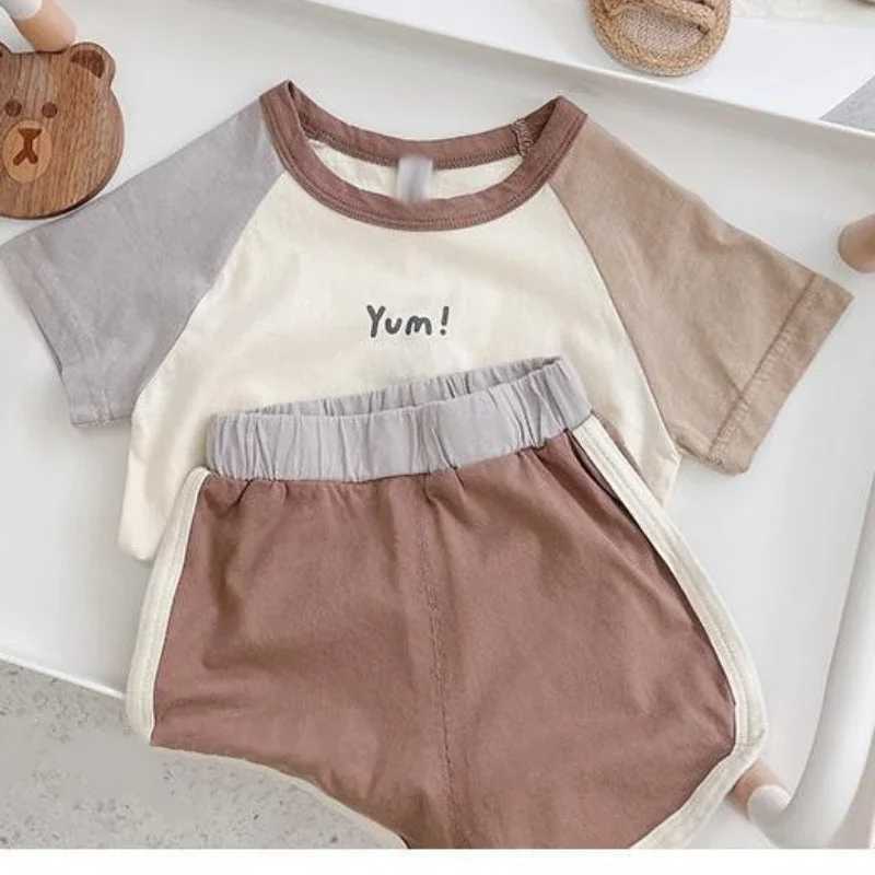 Sport Short Sleeve Outfits Kids Fashion Trendy Two Pieces Sets Color Matching T-shirts+Shorts Boys Baby Summer Clothing W250218