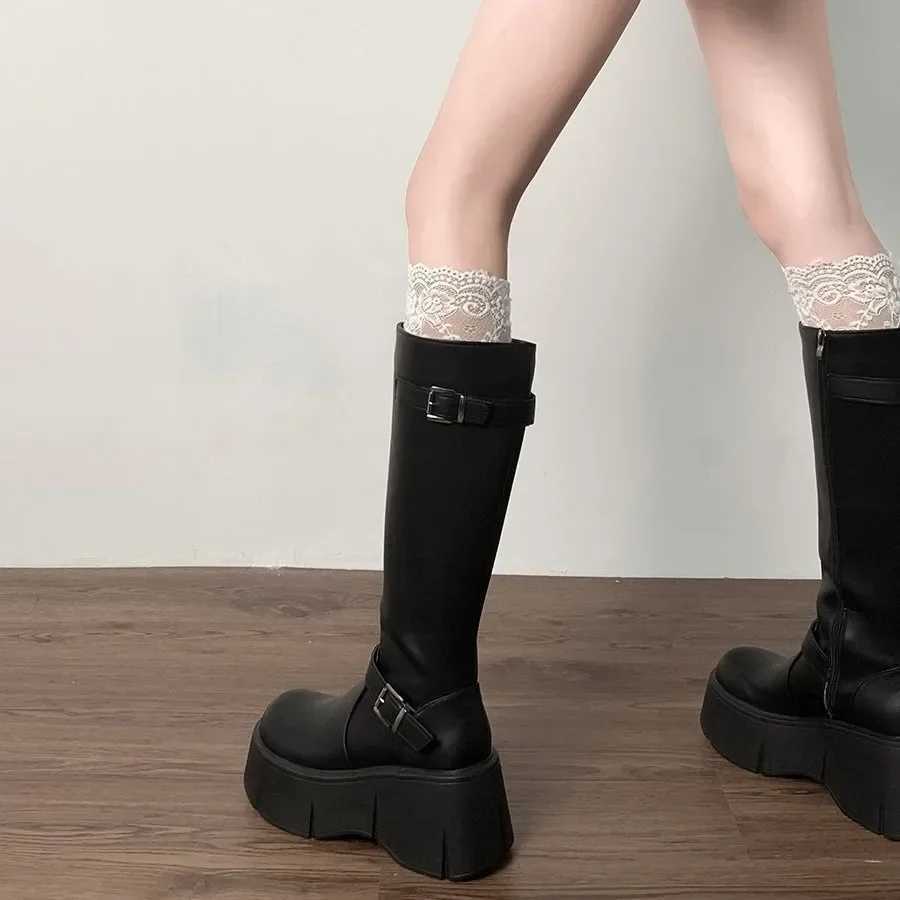 2024 Spring and Autumn Comfortable Waterproof Platform Beautiful Casual Boots Fairy Style Knight Boots Editi Anti slip BootsXJ250217
